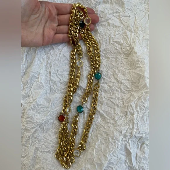 Vintage Chain Bezel Necklace YSL Style.